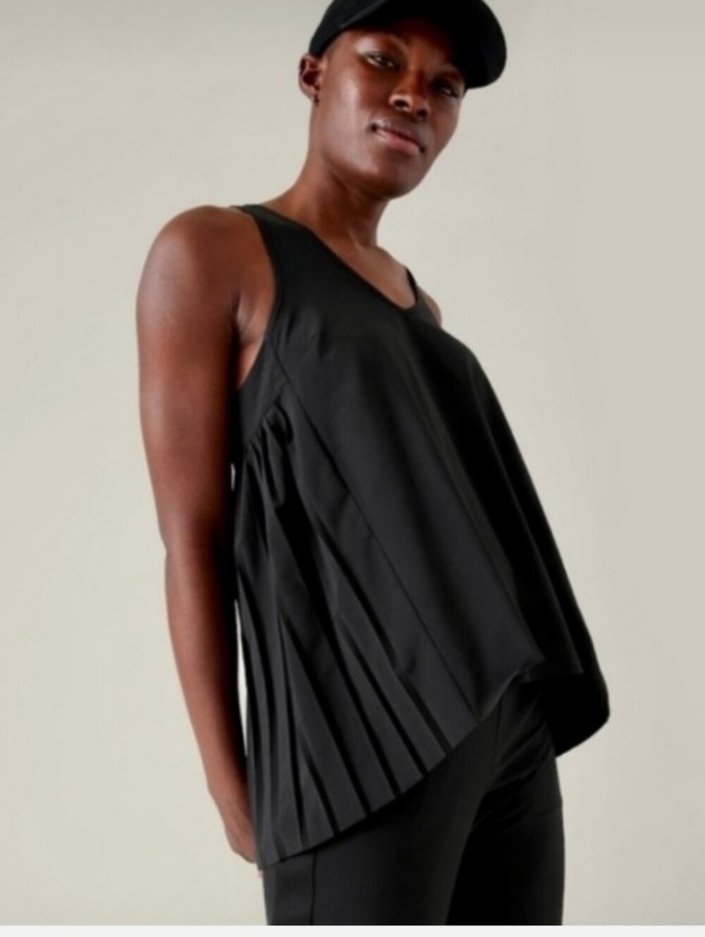 Athleta Swing Pleated Sleeveless Racer Black Tank Top - Women's NWOT